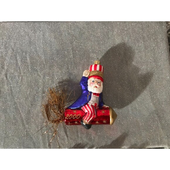 Vintage 2000 Uncle Sam Art Glass Ornament Millennial Red White Blue Retro Y2K - Picture 3 of 4